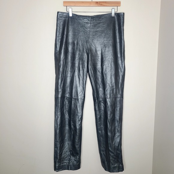 Vtg‎ Ralph Lauren Collection Purple Label Gray Metallic Leather Pants 12 Flat